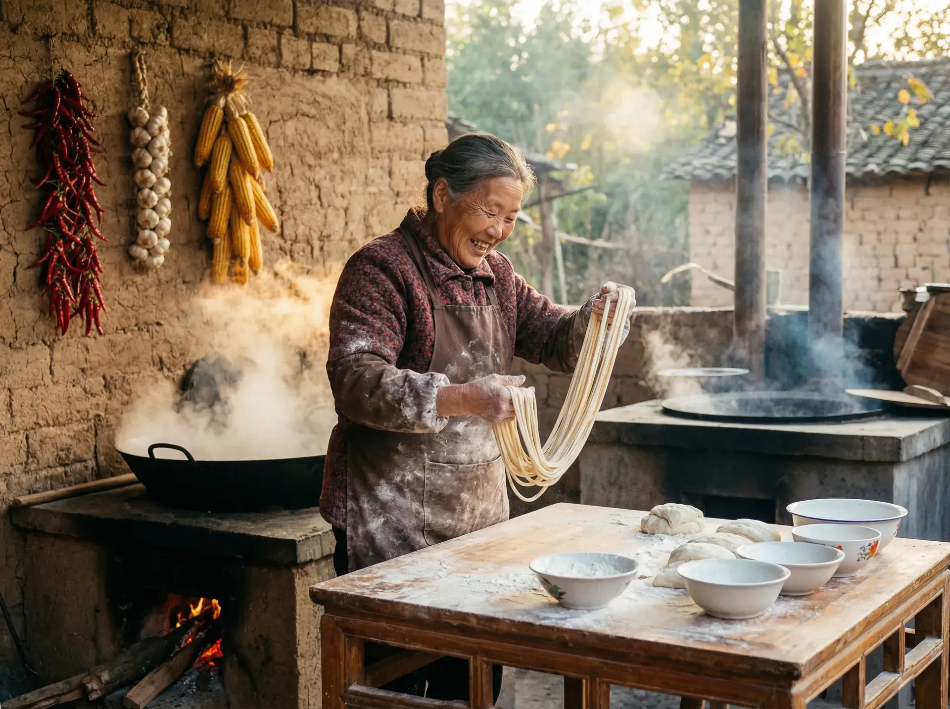 农家大嫂手擀面 - 大刀记电影 乡村美食